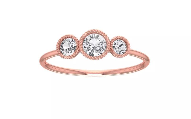 Round Cut Three Stone Rope Bezel Wedding Band 3dm STL Details