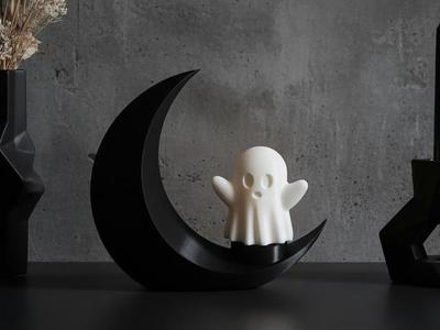 Ghost on the Crescent Moon Tealight Lamp