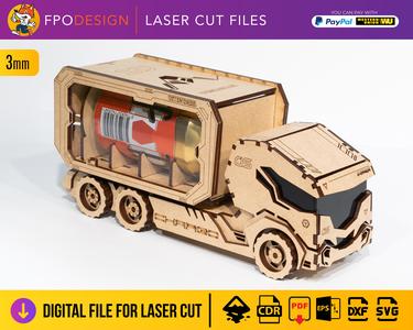 Beer storage truck, laser cut files, beer crate, gift, 3mm wood or chipboard cut, svg, pdf, dxf, cdr drawings, files for beer storage, laser cut files, beer crate, gift, 3mm wood or chipboard cut, svg, pdf, dxf, cdr drawings