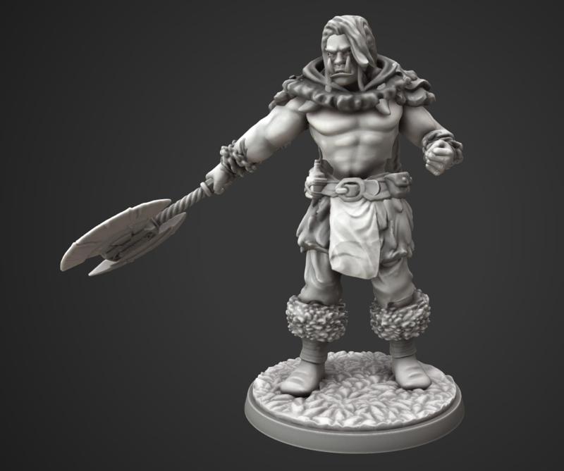 Half-Orc Barbarian – 32 mm Fantasy Miniature STL for Tabletop RPGs (D&D, Pathfinder)