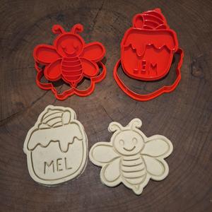 🐝 Bee & Honey Pot Cookie Cutter + Stamp STL with Handle