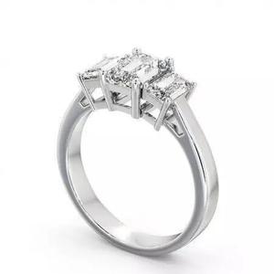 stl file three stone emerald cut diamond engagement ring