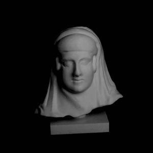 Head and upper part of a woman wearing sakkos (bag-like headdress) and himation (mantle) at The British Museum, London