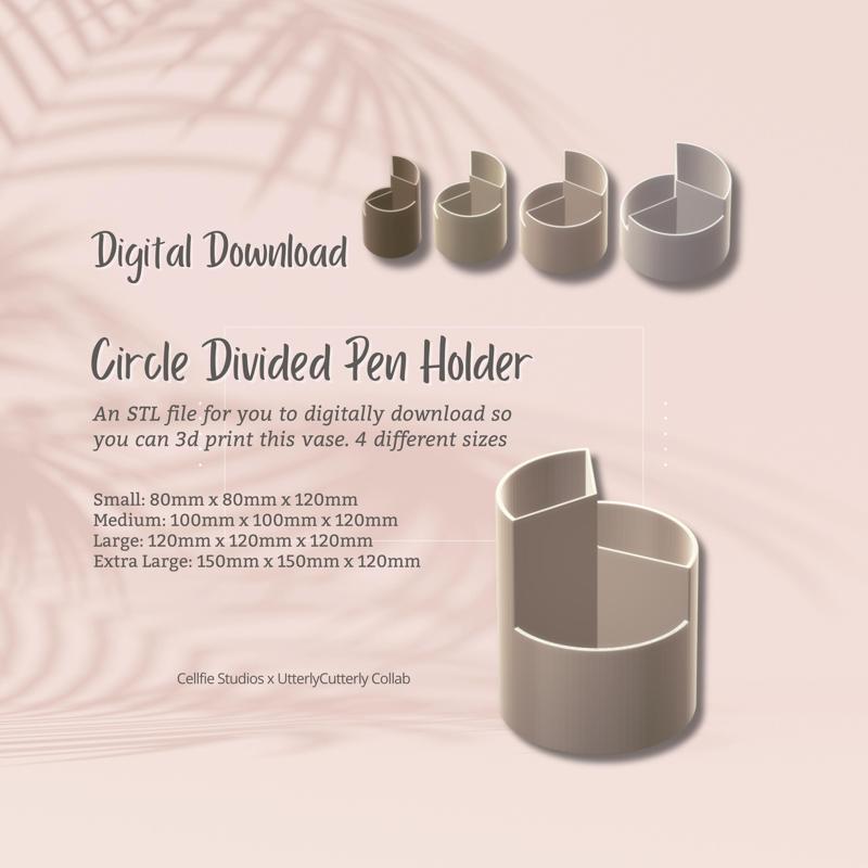 Circle Pen Pot 1 STL File - Digital Download -4 Sizes- Homeware, Minimalist Modern Design- Make Up Brush Holder