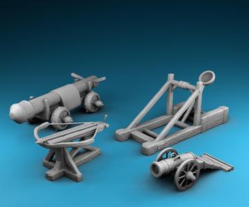 Medieval Castle Diorama - Set of four siege weapons