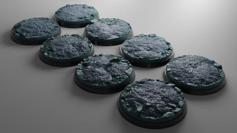 8x 50mm bases with frozen ice tundra design (+toppers)