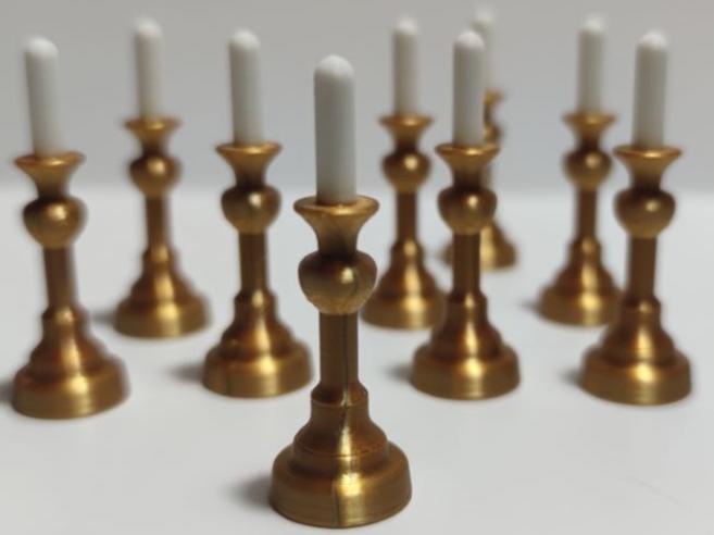 Miniature Golden Candlestick with Candle