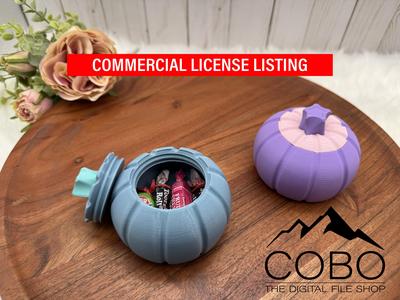 COMMERCIAL LICENSE Pumpkin Stasher Storage Container with Screw on Lid Digital STL File for 3D Printing, Party Favor 3D Printable Kid Gift