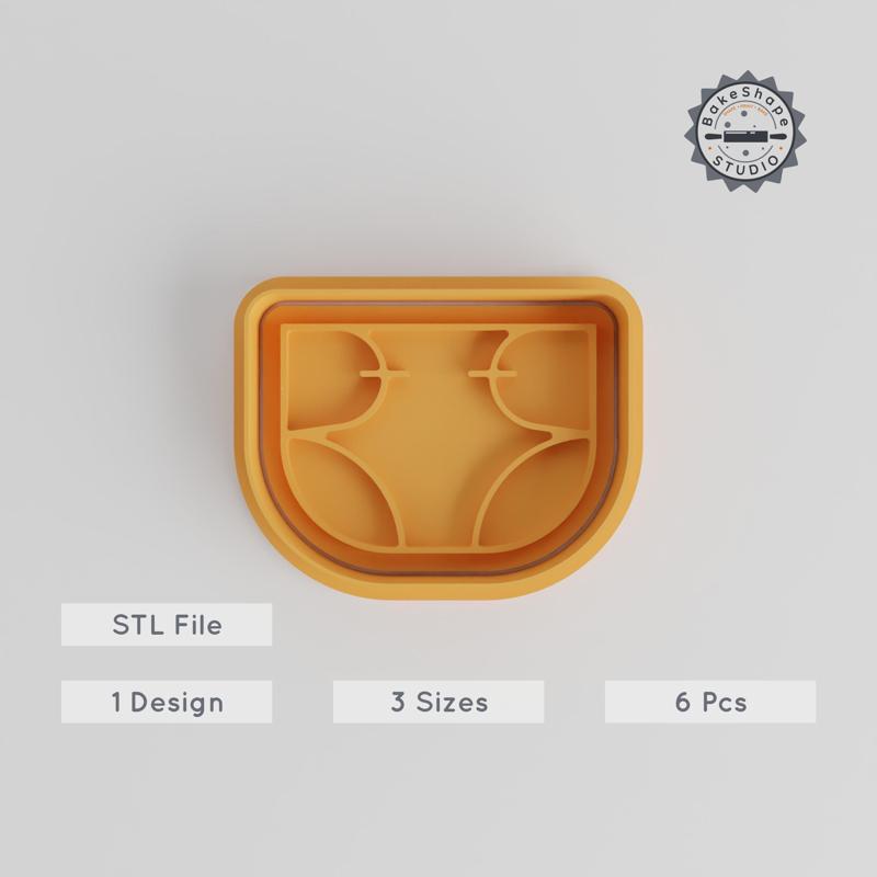 Diaper Shape Cutter & Stamp, Baby Shower Cake Decorating Tools, Cookie & Fondant Molds, S/M/L Sizes, 6 Piece Set