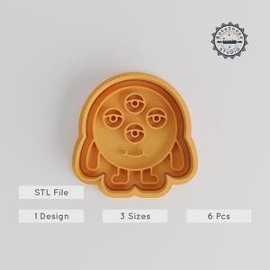 Four Eye Monster Cutter & Stamp Set, Quad Eye Creature Cookie Decor, 6 Piece, S/M/L Sizes, Comic Character Design