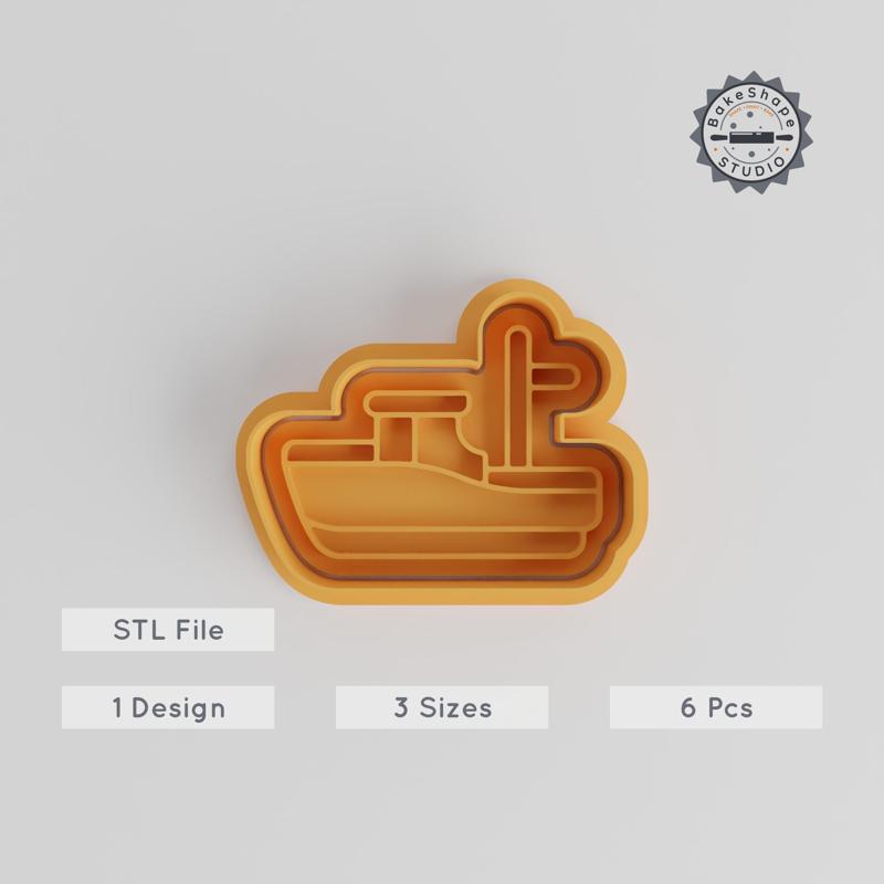 Fisherman Boat Shape Cutter & Stamp Set, Perfect for Cookies & Fondant, 3 Sizes, 6-Piece Nautical Craft Collection
