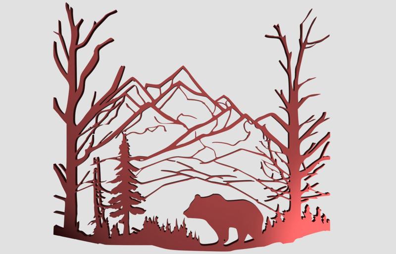 "Bear on Mountain" 2D Wall decoration
