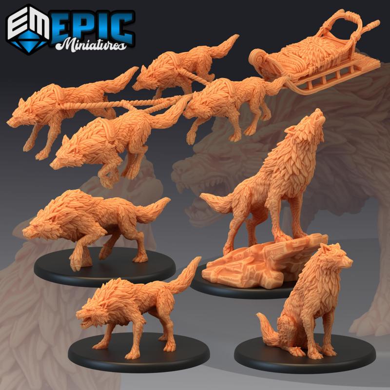 Winter Wolf Set / Dire Wolf Sled / Forest Monster Encounter Collection