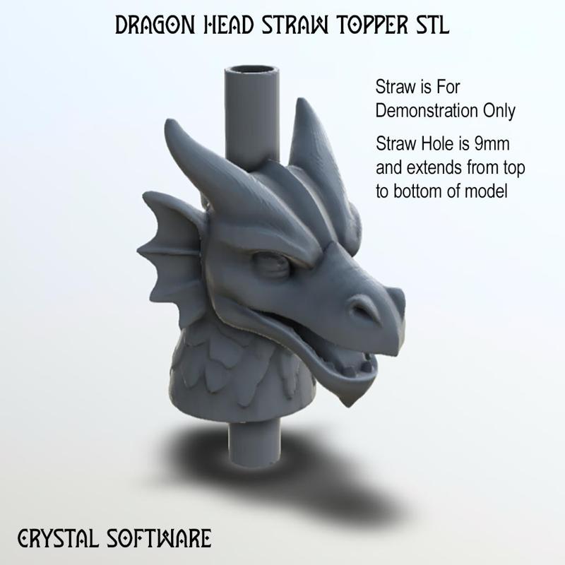 3D Dragon Head Straw Topper STL File - Personal License
