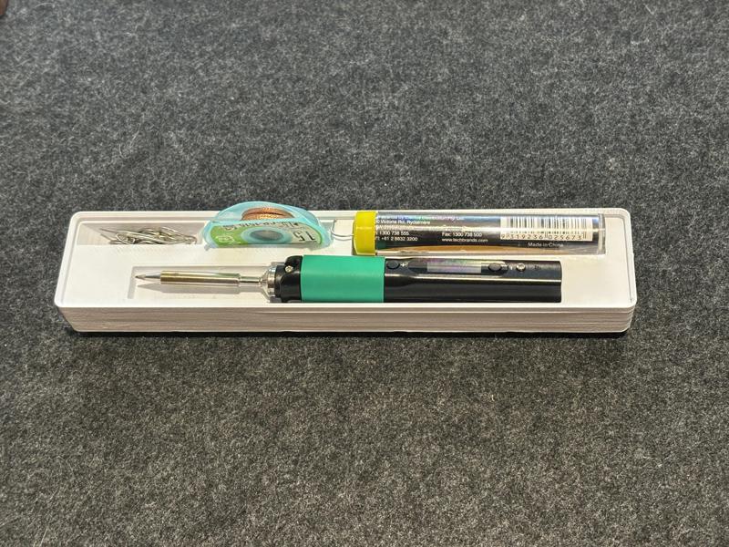 Pinecil Gridfinity holder - 5x1 (3U tall) - Soldering iron, wire + flux