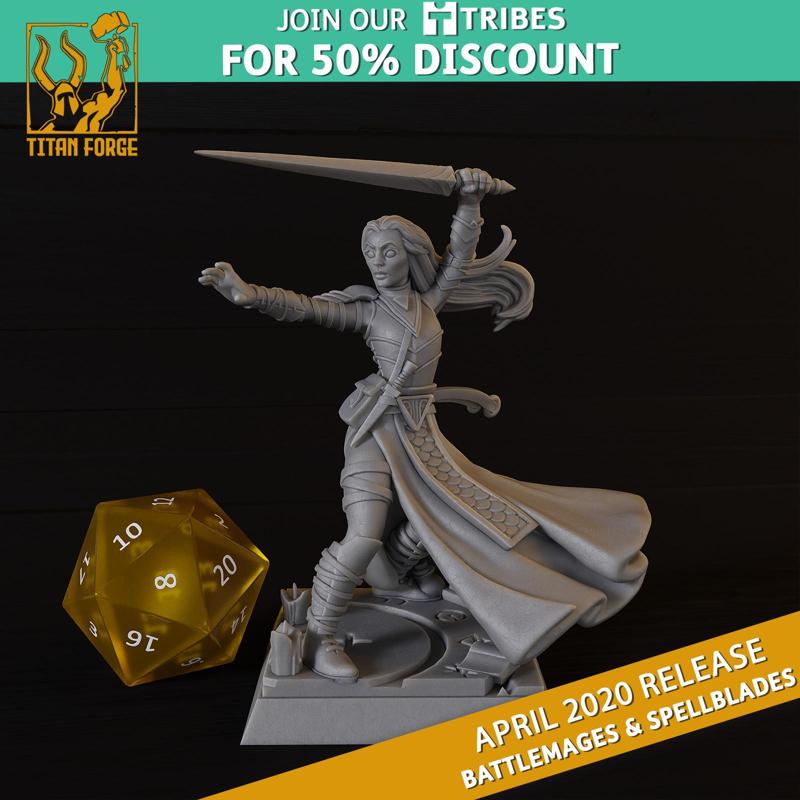 Female Mage - Battlemages & Spellblades - Titan Forge Miniatures April 2020