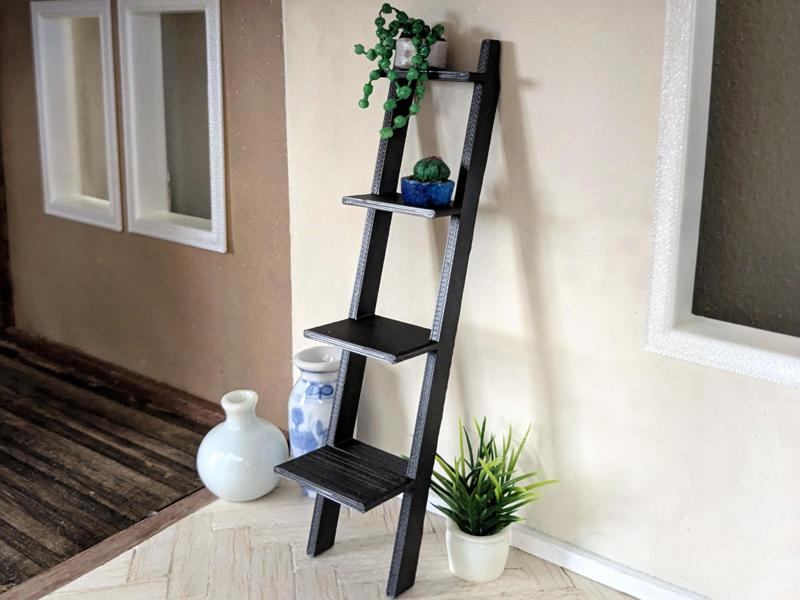 Miniature Leaning Ladder Shelf (1:12 scale)