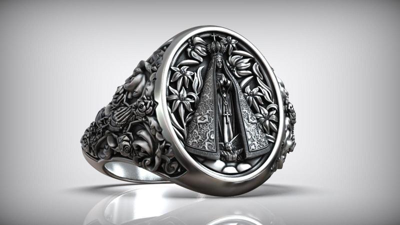 Our Lady of Aparecida Nossa Senhora Flowers Christian Ring
