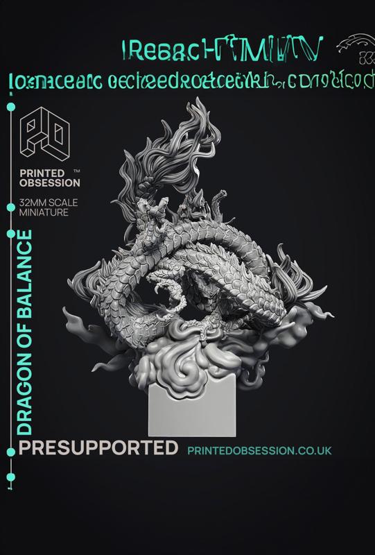 Dragon of Balance - Chinese Style Dragon - PRESUPPORTED - Illustrated and Stats - 32mm scale 