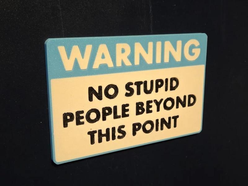Warning - No Stupid People Magnet Sign   