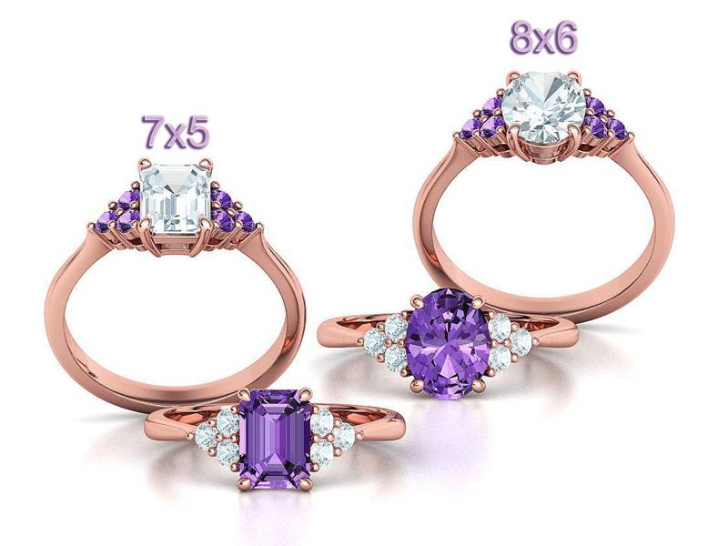 1ct Oval and 1ct Emerald Engagement Ring Set Printable models  3D Model Collection