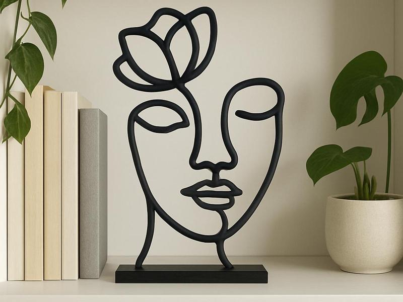 Minimalist Woman with Flower, Art Face