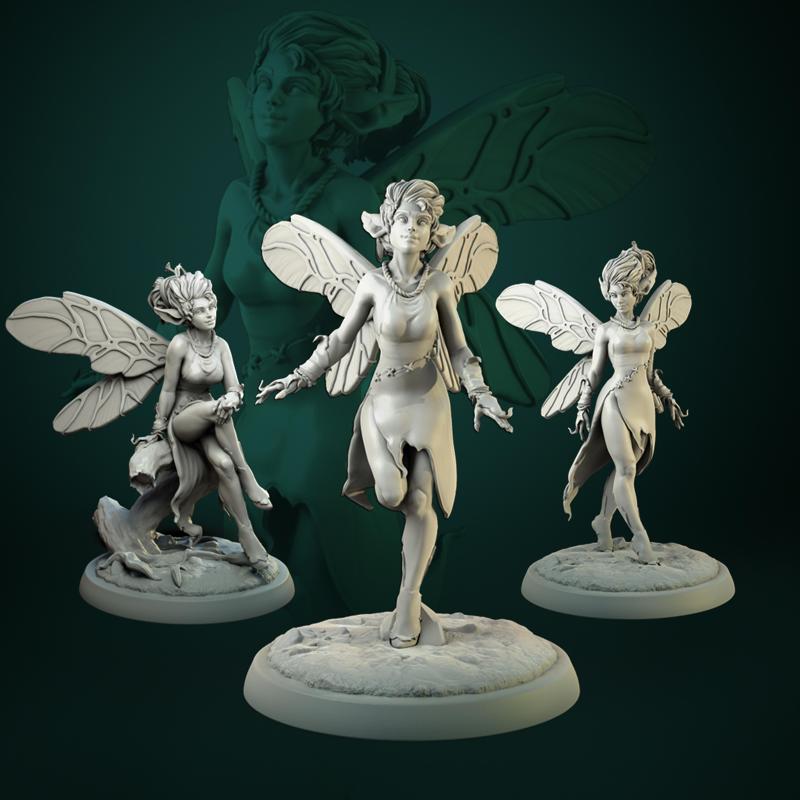 Pixie set 3 miniatures 32mm pre-supported