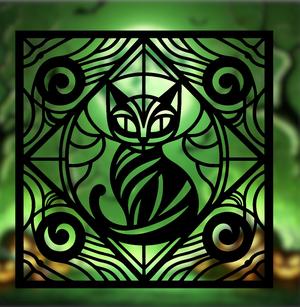 Spooky Halloween 2024 Series – Black Cat Stained Glass Style (2D Geometric Wall Art)