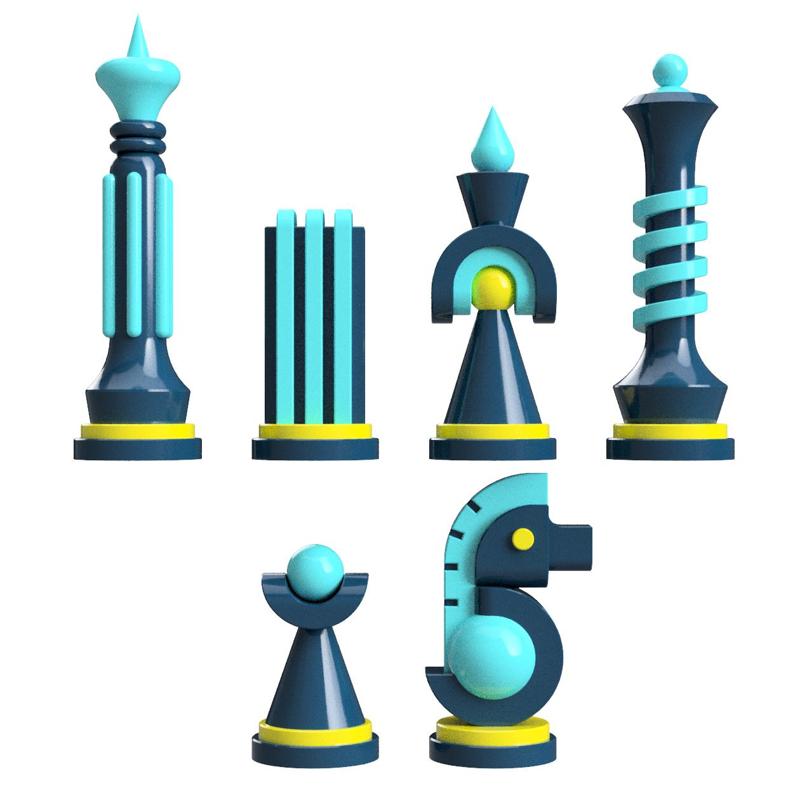 3D Printable Postmodern Chess Set – Geometric Minimalist Pieces