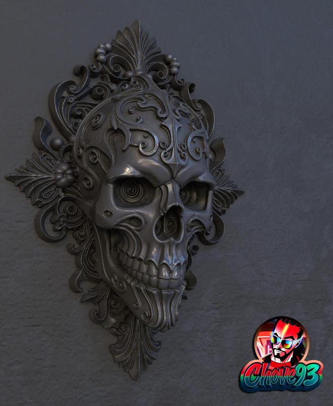 Gothic Skull Wall Mount.stl