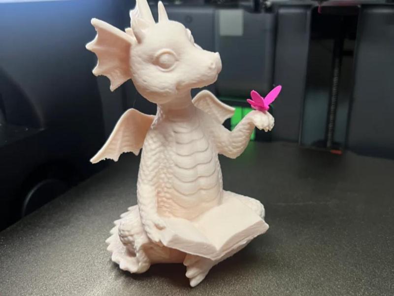 Drache mit Buch und Schmetterling