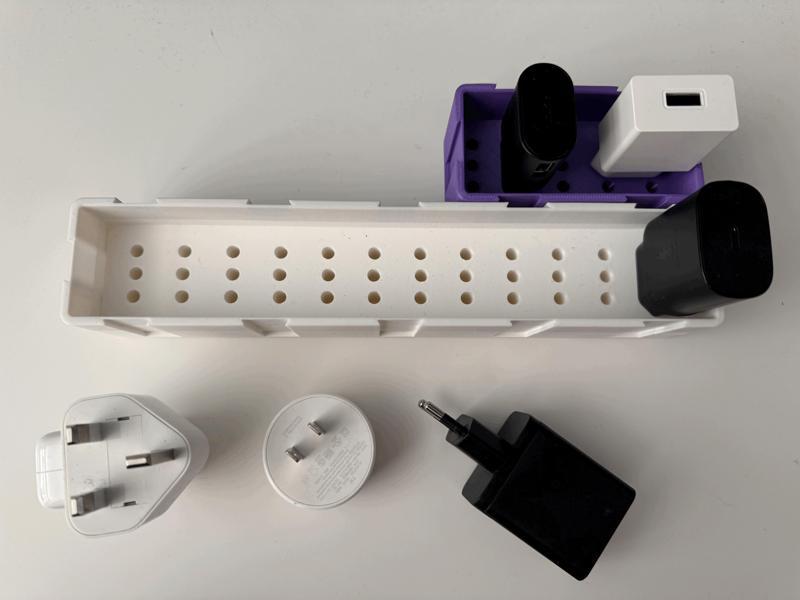 Catch all tray plug/charger holder (UK/USA/EU plugs)