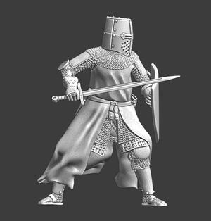 Medieval knight in defensive pose