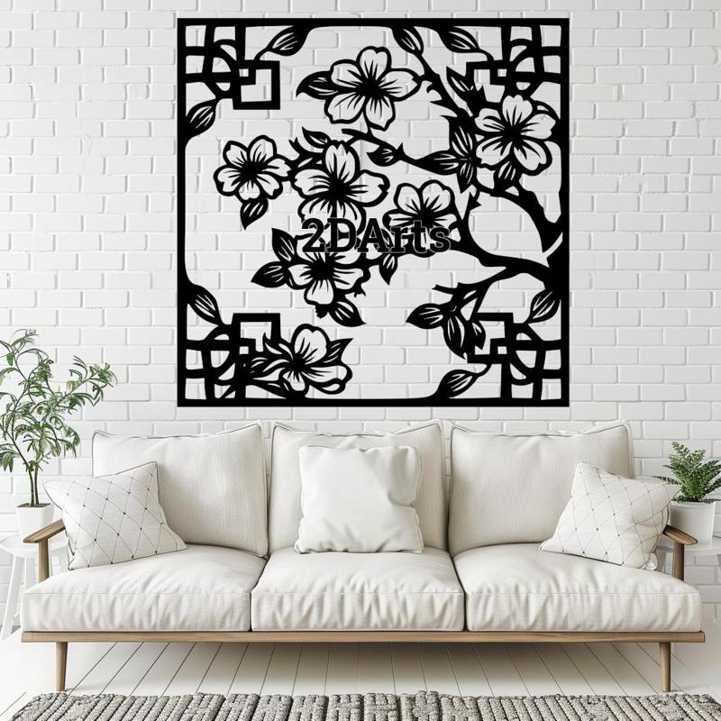 Cherry Blossoms Asian Style 2D Wall Art/Window Art - Digital STL & SVG File for 3D Printing or Laser