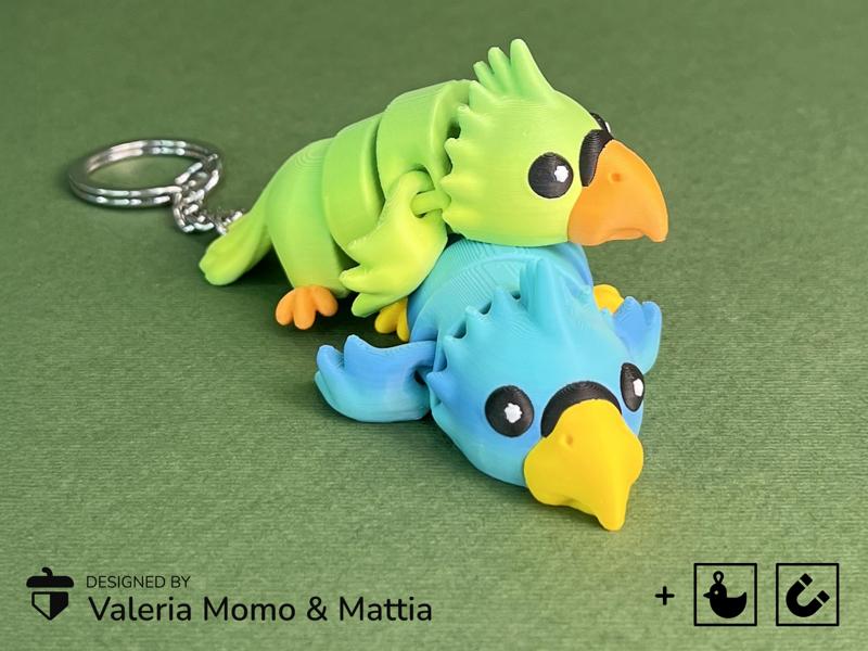 Cute Flexi Parrot (Toy, Keychain & Magnet), Fun Articulated Toy