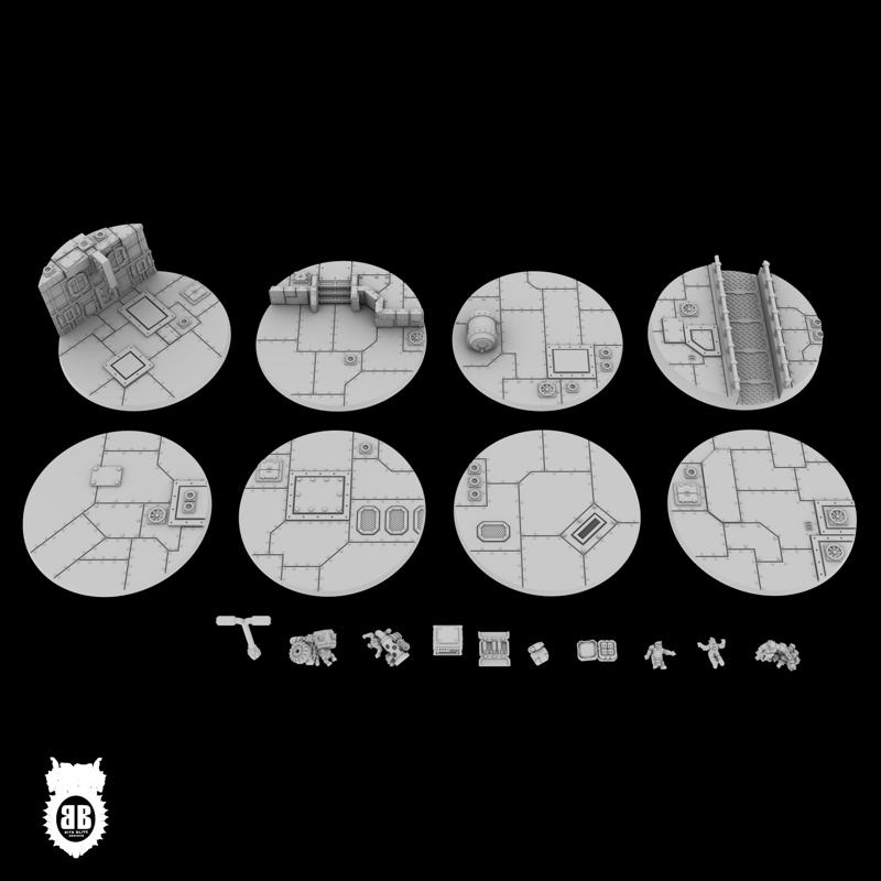 50mm round bases for 6mm/8mm miniatures - Tech Shanty texture