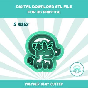 Cutty Clay stl unicorn polymer clay cutter, 5 sizes stl file for 3d printing