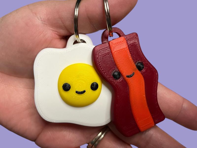 Valentines Day Couples or Best Friends Bacon and Eggs Keychain Charms