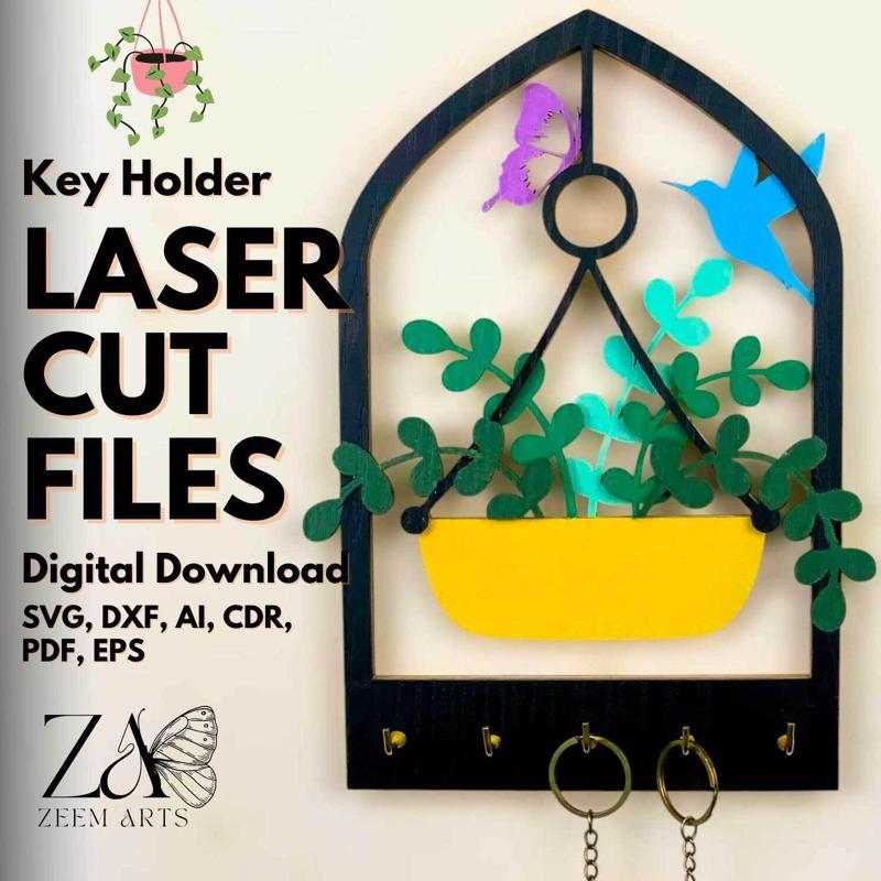 Arch Key Holder Laser Cut Files for Glowforge, CNC Laser Cutting Machines, SVG Files Personalized Key Hanger, Hanging Planters Key Holder