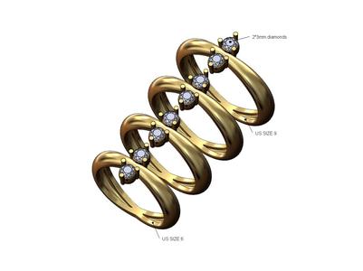 Pinched double dome and diamond ring US sizes 6to9 3D print model