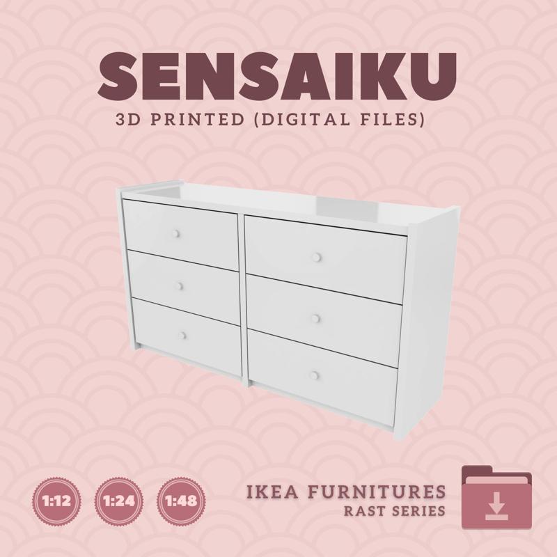 Miniature Replica 02. RAST 6 Drawer Dresser for Miniature Dollhouse - IKEA - 3D Print Instant Download