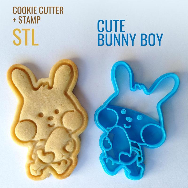 Cute Easter Bunny Boy Cookie Cutter and Stamp