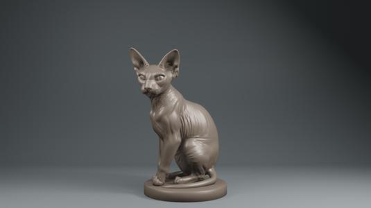 Sphynx Cat on Base STL – Hairless Cat Figurine 3D Model for Printing