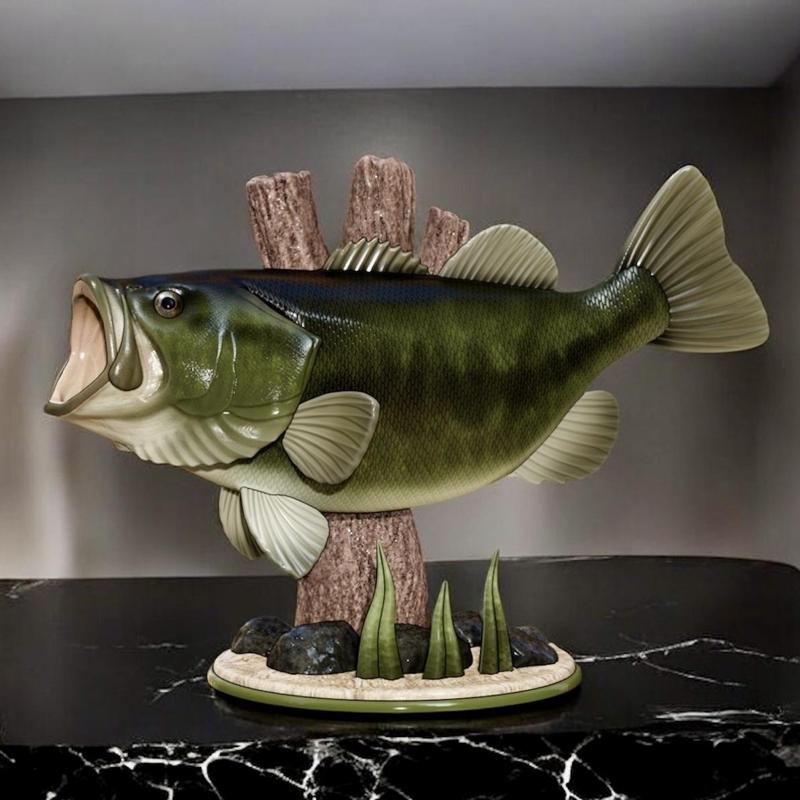 fish Largemouth Bass / Micropterus salmoides fish in motion 2 sculpture underwater detailed texture for 3d printing