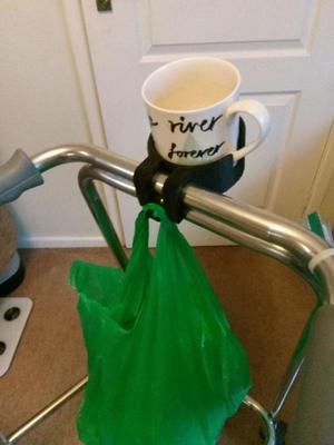 Walker/Zimmer frame cup holder carrier
