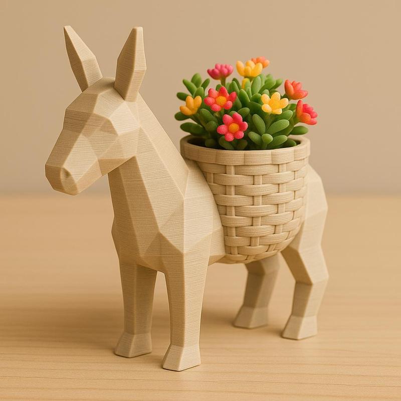 Low-Poly Donkey Pen Holder | 3D Printed Desk Organizer with Faux Basket Design