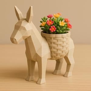 Low-Poly Donkey Pen Holder | 3D Printed Desk Organizer with Faux Basket Design