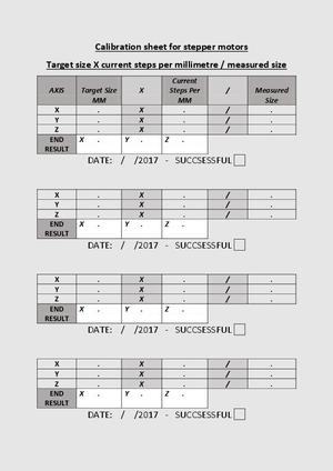 Calibration Sheet For Stepper Motors