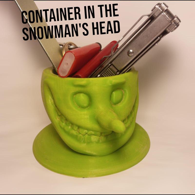 The container in the snowman's head