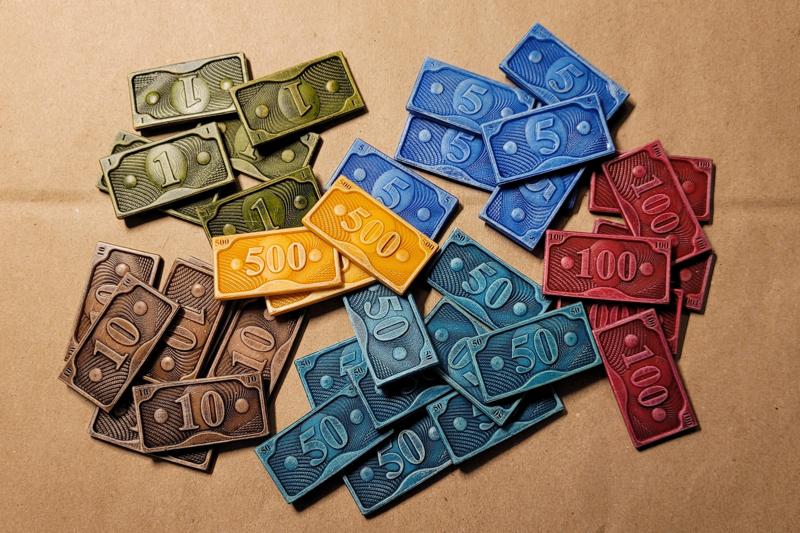 Money bills/chips for board games (+organizer)